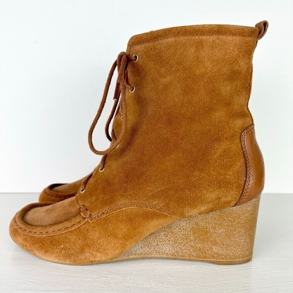 Michael Kors Lace Up Wedge Suede Leather Booties Brown Women's Size 10 - Picture 1 of 8